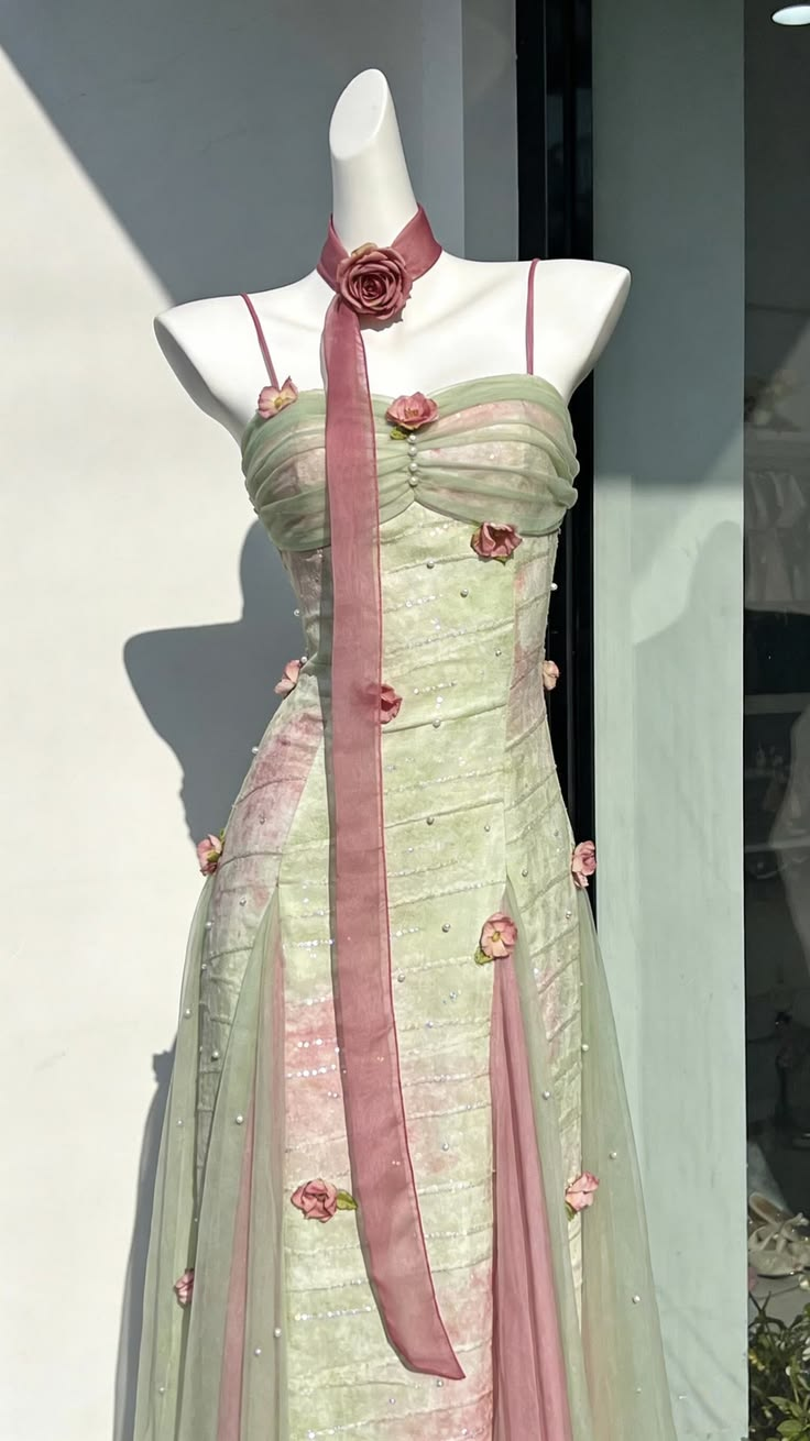 Light Gray Green Spaghetti Straps Waist-Cinched Slimming Evening Dress, Fairy Gown, Romantic Gown gh7428