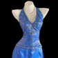 Royal Blue Halter Satin Mermaid Evening Gown, V‑Neck, Floral Beaded Embroidery Bodice, Beaded Waistband, Front‑Slit Ruffled Skirt, Small Train, Formal Pageant Prom Dress gh8901