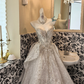 Ivory Strapless Beaded Waist-Cinched Full Flared Long Romantic Dress, Wedding Gown gh7574