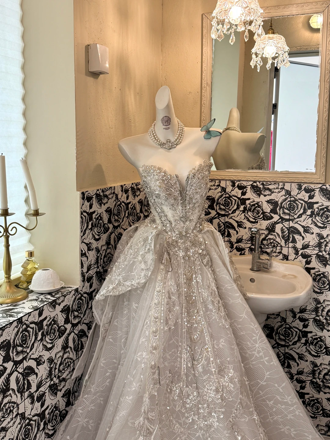 Ivory Strapless Beaded Waist-Cinched Full Flared Long Romantic Dress, Wedding Gown gh7574