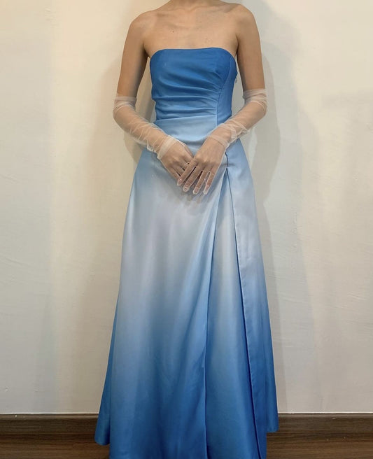Girlhomeshops--Blue and white fashionable gradient tube top long floor-length ball gown graduation dress gh5513