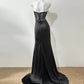 Schwarzes funkelndes, elegantes, exquisites, perlenbesetztes, langes, bodenlanges Satin-Pailletten-Ballkleid, Abendkleid, Partykleid gh4188