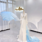 Light Blue & White Color Block V-Neck Waist-Cinched Fitted Long Magnificent Evening Dress, Fairy Gown, Romantic Gown gh7387