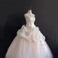 Blush Pink Strapless Long Romantic Gown, Cinched Waist, Voluminous Tiered Cake Skirt, Wedding Dress & Bridal Gown gh8224