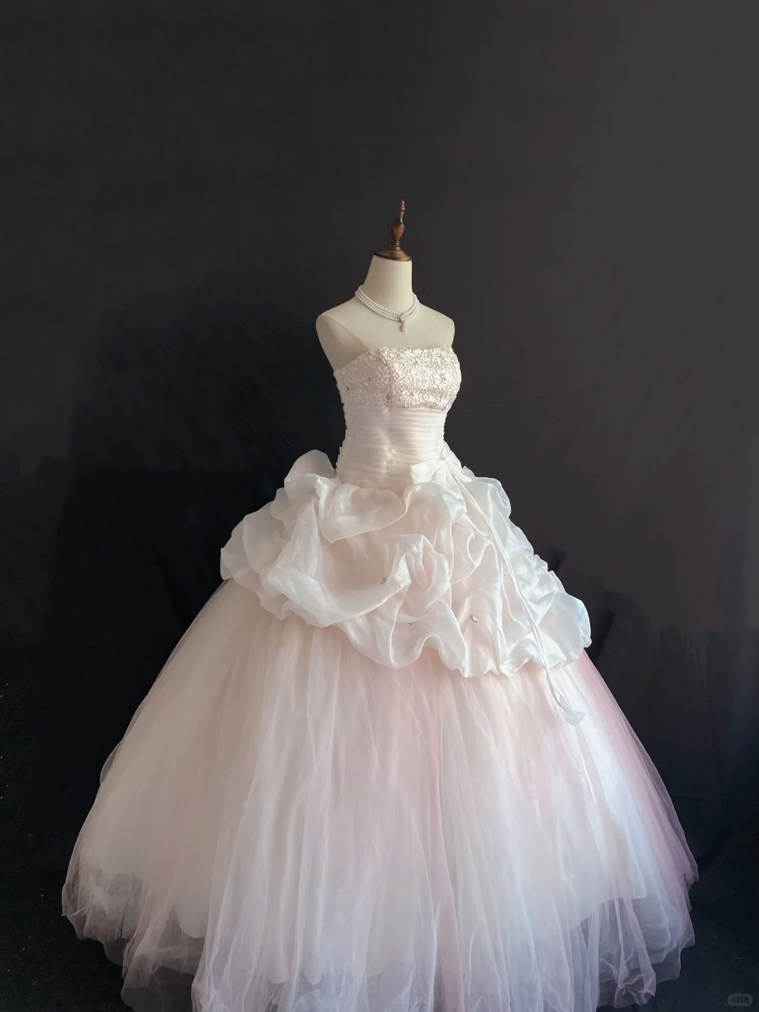 Blush Pink Strapless Long Romantic Gown, Cinched Waist, Voluminous Tiered Cake Skirt, Wedding Dress & Bridal Gown gh8224