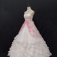 Blush Pink Spaghetti Strap Wedding Dress, Cinched Waist, Long White Puffy Princess Skirt gh8270