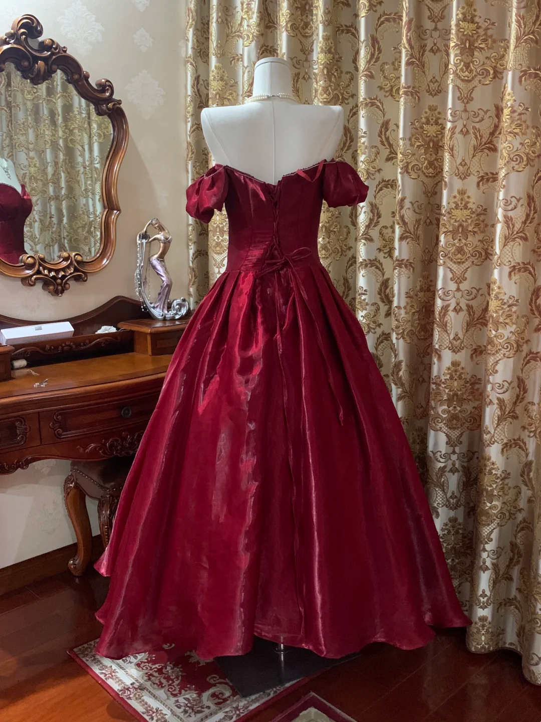 Burgundy One-Shoulder Waisted Voluminous Skirt Gown, Prom Dress, Graduation Dress, Birthday Party Dress gh7270