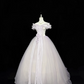 White Base Lavender Off-the-Shoulder Cinched Waist Voluminous Skirt Long Romantic Dress, Wedding Gown gh7836