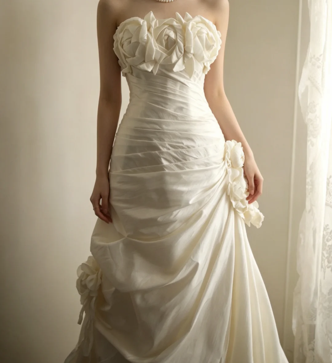 White strapless fitted waist vintage-style ball gown, evening gown gh7124