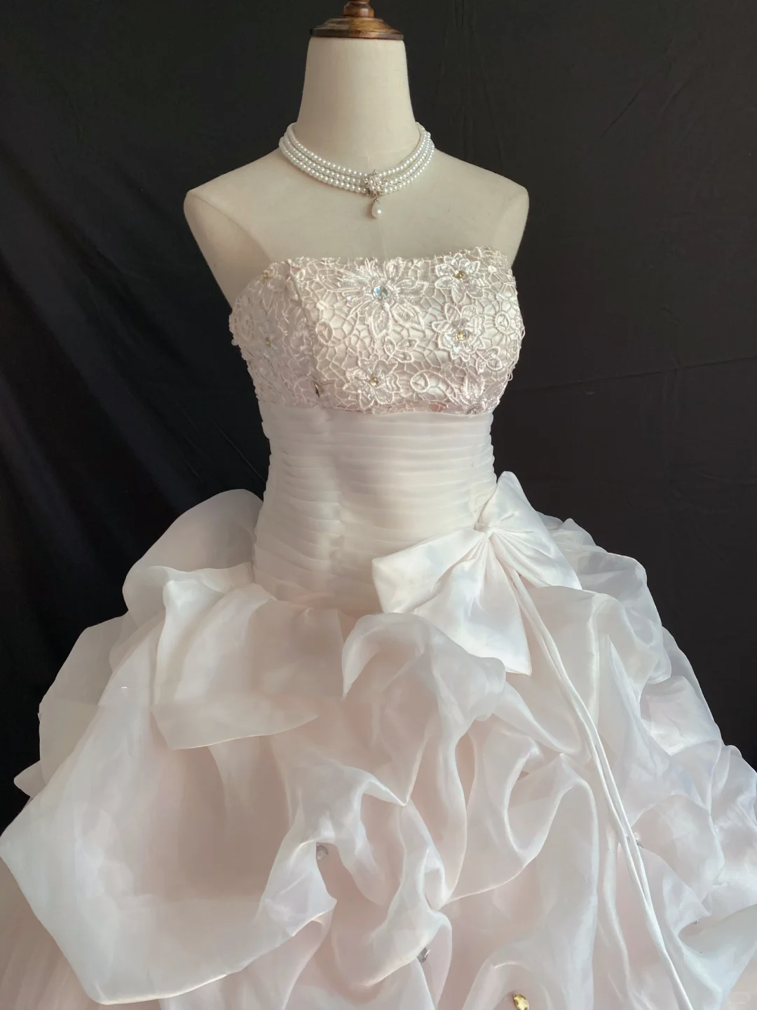 Blush Pink Strapless Long Romantic Gown, Cinched Waist, Voluminous Tiered Cake Skirt, Wedding Dress & Bridal Gown gh8224