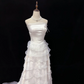 White Strapless Elegant Romantic Long Gown, Cinched Waist & Slim Fit, Wedding Dress & Bridal Gown gh8179