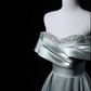 Dusty Mint Green Off-Shoulder Waist-Cinched Fitted Full Flared Long Evening Dress, Fairy Gown, Romantic Gown gh7470