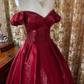Burgundy One-Shoulder Waisted Voluminous Skirt Gown, Prom Dress, Graduation Dress, Birthday Party Dress gh7270