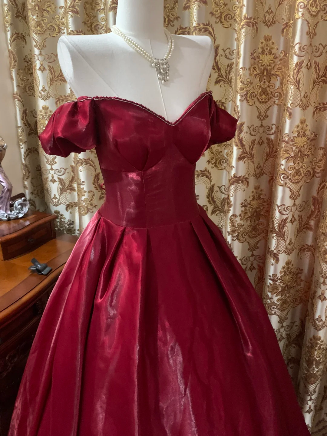 Burgundy One-Shoulder Waisted Voluminous Skirt Gown, Prom Dress, Graduation Dress, Birthday Party Dress gh7270