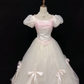 Blush Pink Puff Sleeve Romantic Gown, Cinched Waist, Voluminous Princess Skirt with Bow Details, Wedding Dress & Bridal Gown gh8139