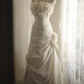 White strapless fitted waist vintage-style ball gown, evening gown gh7124