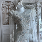 Light Blue Long Sleeve Floral Embroidered Waist-Cinched Mermaid Skirt Prom Gown, Evening Gown & Bridal Wedding Gown gh7351
