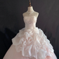 Blush Pink Strapless Long Romantic Gown, Cinched Waist, Voluminous Tiered Cake Skirt, Wedding Dress & Bridal Gown gh8224