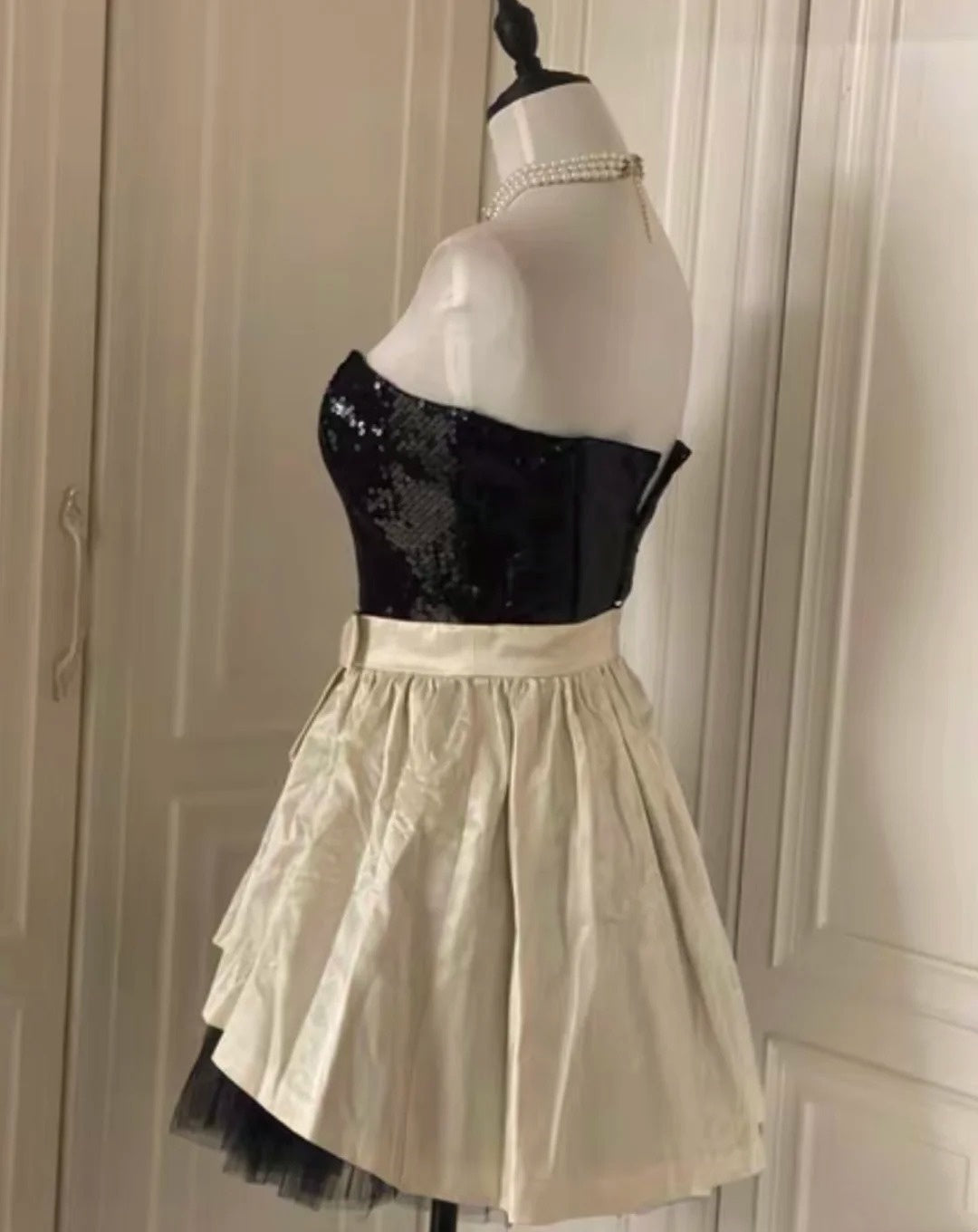 ✨Robe de princesse blanche rétro brillante et élégante à paillettes, robe de soirée d'anniversaire ~ 🖤 gh4268