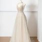 Robe de soirée longue en tulle, élégante et brillante, couleur champagne doré, gh4870