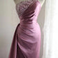 Pink bead elegant long fashion dress satin dress gh6644