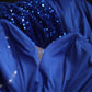 Königsblaues Fischschwanz-Abendkleid aus Samt mit Pailletten und Perlen, seitlicher Schlitz, plissiert, für Hochzeiten, Zeremonien, Geburtstagsfeiern, gh4326