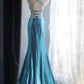 Blaues elegantes Satin-Lang-Meerjungfrauen-Schlankschnitt-Bodenlanges Ballkleid-Abendkleid-Abschlussballkleid gh4201