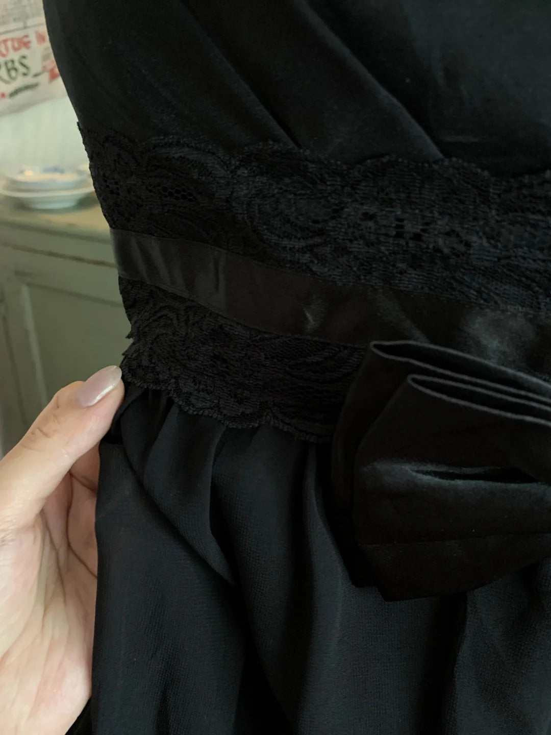 Robe de soirée courte en mousseline de soie noire, mignonne et exquise, avec nœud papillon en dentelle, robe de bal, robe d'anniversaire, robe de bal, gh3922