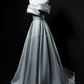 Dusty Mint Green Off-Shoulder Waist-Cinched Fitted Full Flared Long Evening Dress, Fairy Gown, Romantic Gown gh7470
