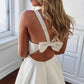 White fashion backless satin A-line long elegant trailing back bow ball gown evening dress wedding dress gh1148