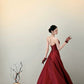 girlhomeshops - Rotes, langärmliges, schulterfreies, figurbetontes, bodenlanges Ballkleid aus Satin gh5962
