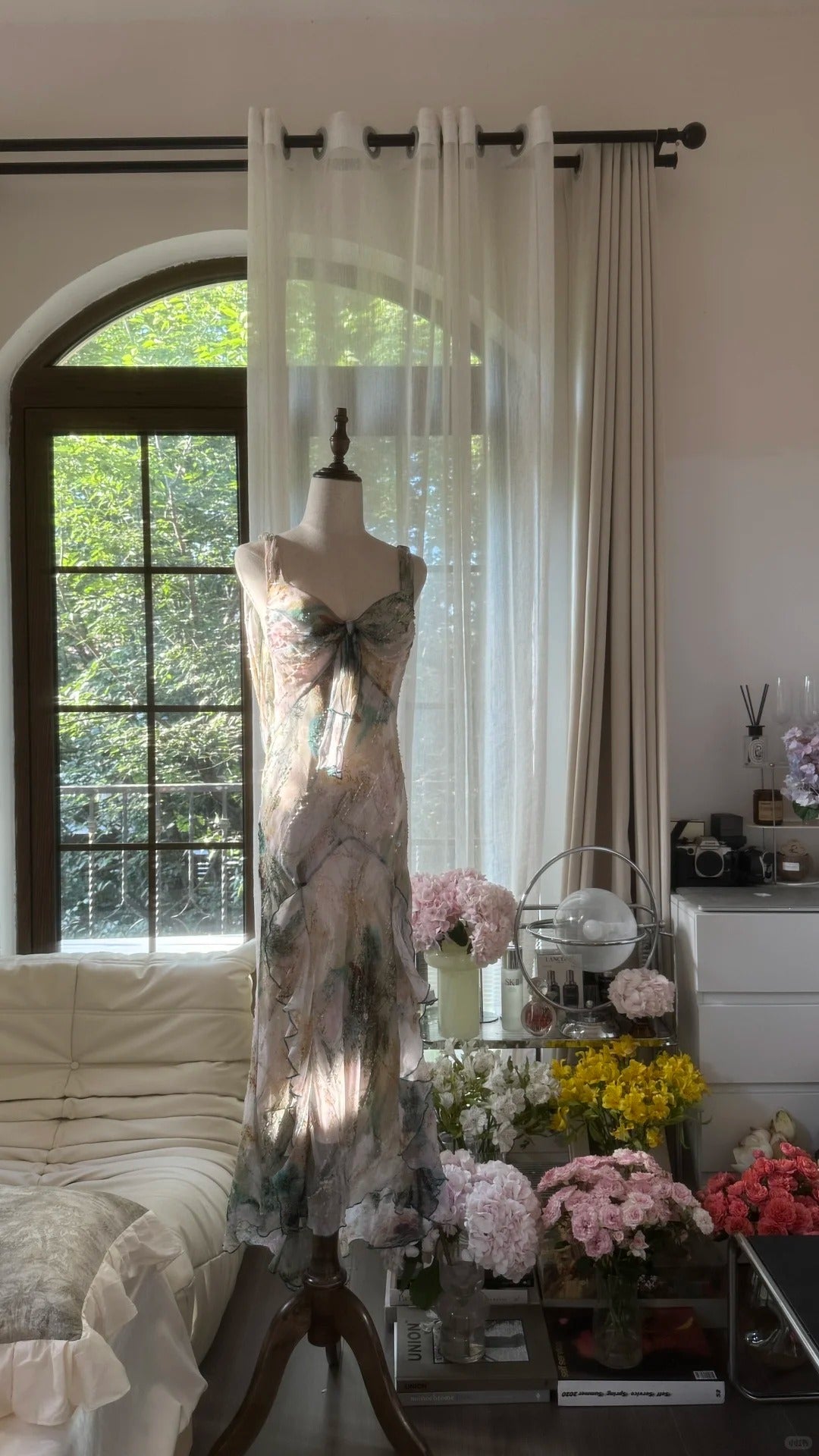 Robe de soirée longue et élégante en mousseline de soie, avec perles de fée, gh4752