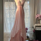 Rosa Elegante Exquisite Strass Lange Satin Chiffon Ballkleid Abendkleid Partykleid Geburtstagskleid Date Kleid gh4163