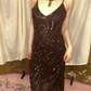 Dark Brown Vintage Luxury Beaded Spaghetti Strap Fitted Waist Prom & Evening Party Dress gh8423