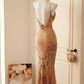Nude Apricot Vintage Mermaid Prom Dress Spaghetti Straps V Neck Hand Beaded Tassel Evening Gown gh9597