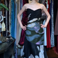 Black Strapless Sweetheart Long Formal Gown Watercolor Floral Print Mermaid Evening Dress gh9655