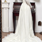 Ivory Vintage Ruffled‑V‑Neck Lace Puff‑Sleeve Diagonal‑Ruffle Long Train Wedding Dress gh8776