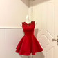 Red Sleeveless Short Cocktail Dress, 3D Floral Appliques Neck A‑Line Homecoming Party Gown gh9169