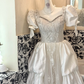 White Puff Sleeve Waist-Cinched Fitted Vintage Elegant Long Romantic Dress, Wedding Gown gh7493