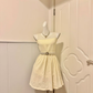 Cream Yellow Vintage Homecoming Dress Sleeveless Lace Round Neck A-Line Cocktail Party Gown gh9362