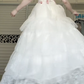 Ivory Pink Rose Print Satin Strapless‑Strap Ball Gown, Sweetheart Lace Bodice Big Bow Sash Multi‑Layer Lace A‑Line Formal Prom Dress gh8972