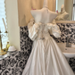 White Off-the-Shoulder Satin Cloud Neckline Waist-Cinched Fitted Elegant Romantic Dress, Wedding Gown gh7543