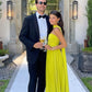 Robe de soirée longue en mousseline de soie élégante à la mode jaune robe de soirée pour invités de mariage gh3430