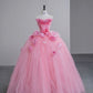 Rosa Blumen Langes Samt Tüll Quinceanera Kleid Ballkleid Abendkleid gh4885