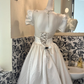White Square Neck Puff Sleeve Waist-Cinched Full Flared Long Vintage Romantic Dress, Wedding Gown gh7507