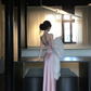 Women Elegant Nude Pink Strapless Satin Evening Dress Big Bow Boned Corset Mermaid Long Prom Gown gh9430