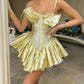 Girlhomeshops-Yellow stylish short satin formal homecoming dress 16th birthday party dressgh5331