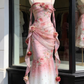 Rose Pink Spaghetti Straps Waist-Cinched Fitted Mermaid Evening Dress, Fairy Gown, Romantic Gown gh7431