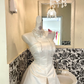 White Strapless Waist-Cinched Slit Sexy A-Line Skirt Romantic Dress, Wedding Gown gh7615