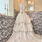 White Satin Strapless Waist-Cinched Voluminous Skirt Long Elegant Romantic Dress, Wedding Gown gh7779